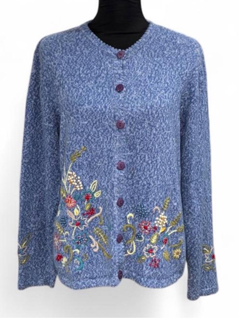 breckenridge Blue Embroidered Button-Up Sweater